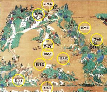 玄宮園図に示された十勝に印をつけた図