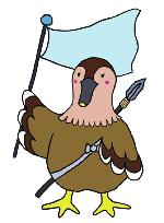 旗をもつカルガモさんイラスト