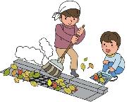 用水路にたまった落ち葉を掃除するイメージイラスト