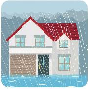 大雨で周辺が浸水した家のイメージイラスト