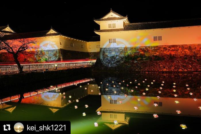 佐和口多聞櫓のライトアップの風景
