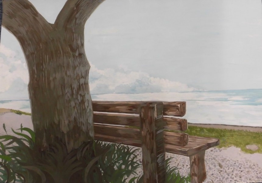 あのベンチ（琵琶湖のほとりにあるベンチ）を書いた絵画