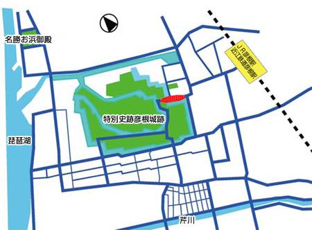 いろは松の場所を示す彦根市金亀町の地図