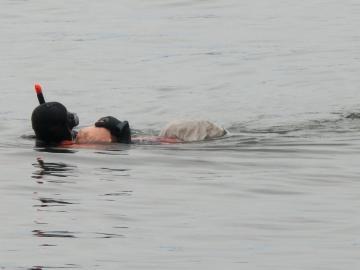 沈んでいた子どもを救助する訓練の様子の写真