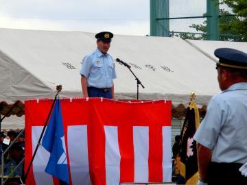 滋賀県消防操法訓練大会で挨拶をしている市長の写真
