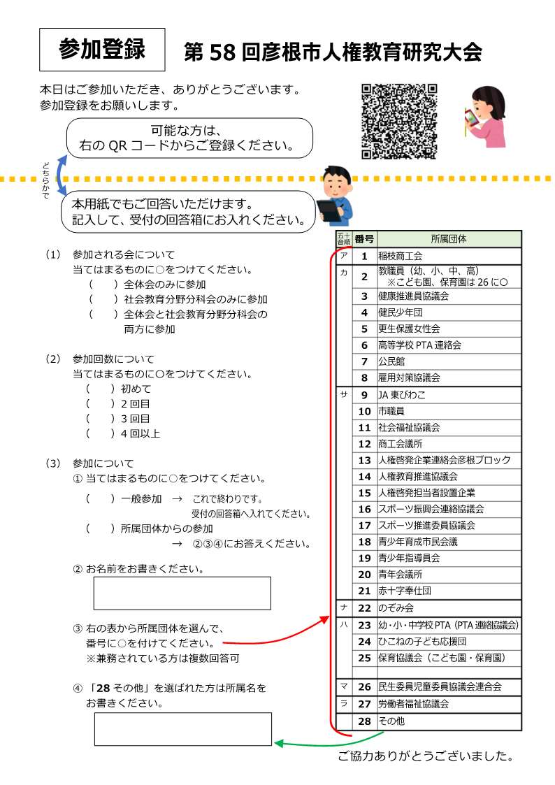 第58回彦根市人権教育研究大会 事前参加登録 用紙