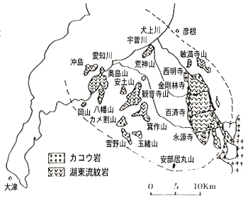 カコウ岩、湖東流紋岩分布図