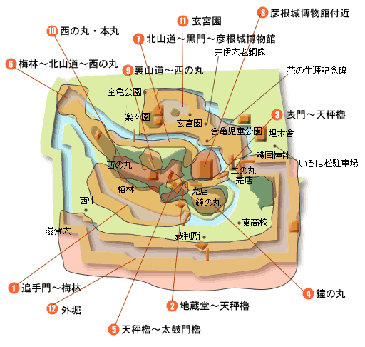 彦根城の自然観察ガイドのルートマップイラスト