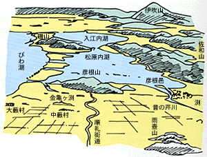 彦根城ができる前の琵琶湖周辺の地形のイラスト