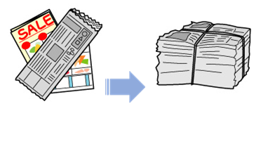 新聞チラシを縛っているイラスト