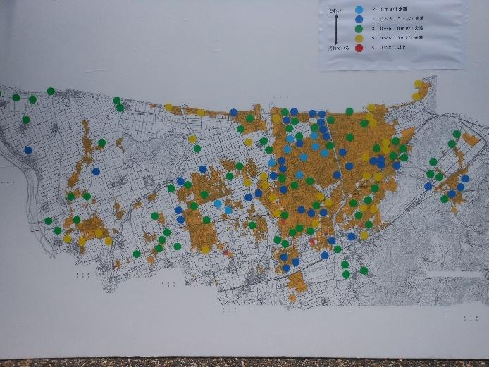 市内河川のCOD値比較を示した地図の写真