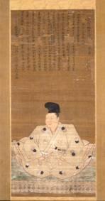 白地に斑点のある着物を着ている肥田城主の肖像画