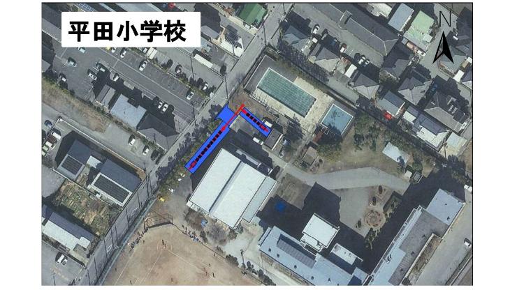 災害用マンホールトイレを設置した場合の平田小学校の配置図面の写真