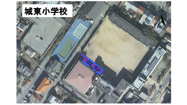 災害用マンホールトイレを設置した場合の城東小学校の配置図面の写真