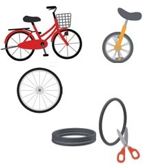 自転車、一輪車、タイヤだけ、タイヤのチューブにはさみをいれるイメージイラスト