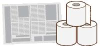 新聞紙、トイレットペーパーのイラスト