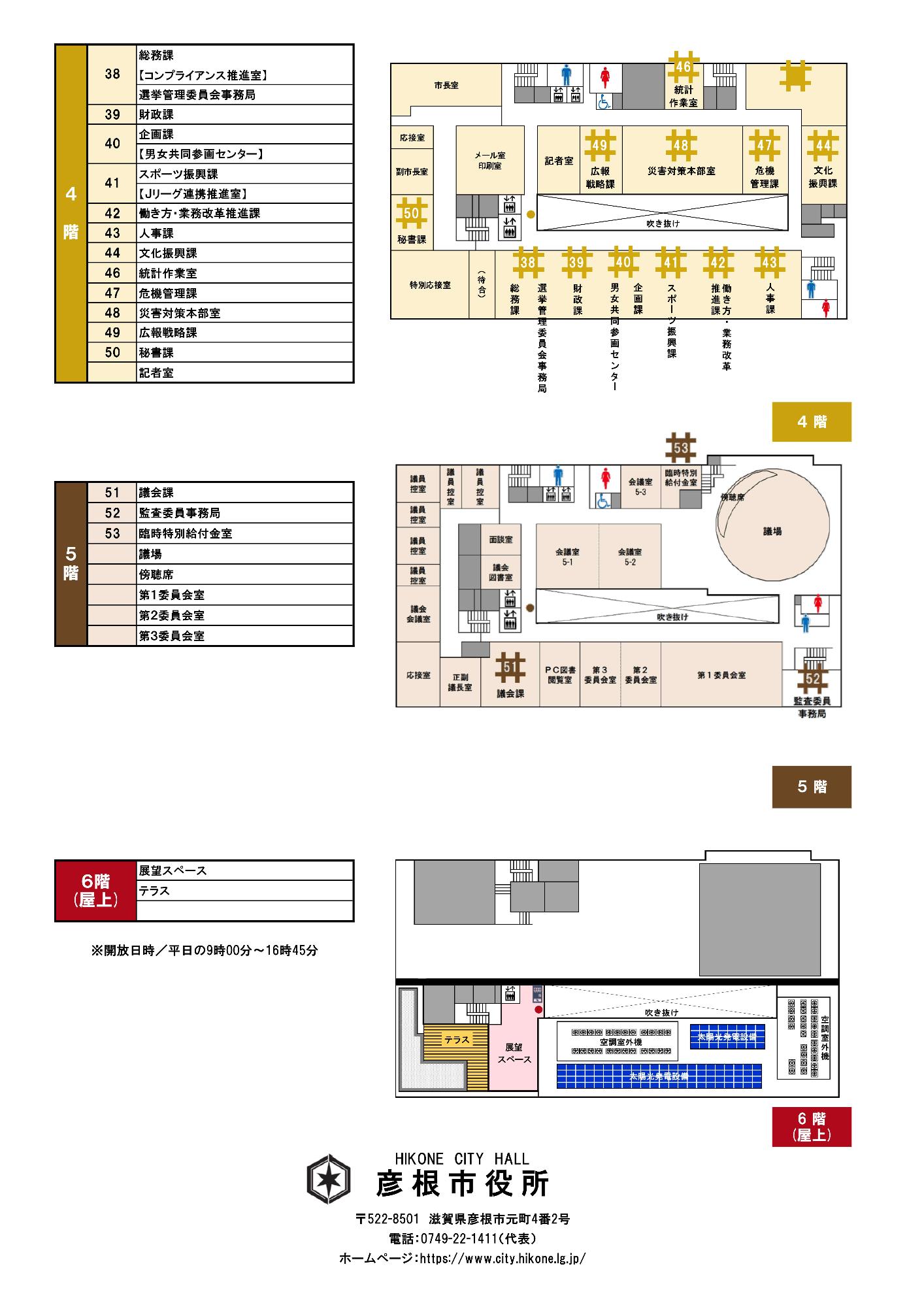 フロア案内図（本庁舎4階～屋上）令和8年4月1日現在