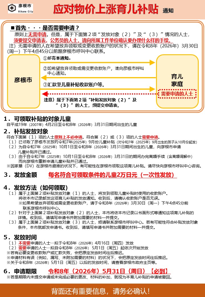 子育て応援手当給付金チラシ