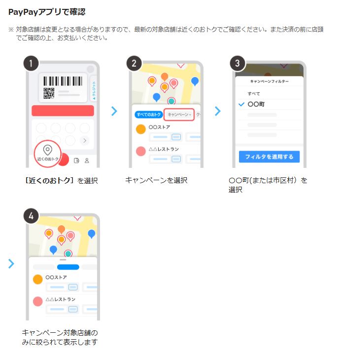 PayPayアプリで対象店舗を探す方法の画像説明